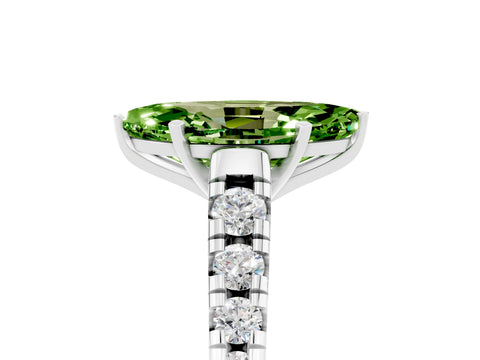 White gold Fancy White Marquise Cut Peridot Solitaire Ring with Cathedral Setting and Pavé Band_5