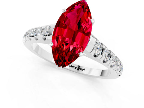 White gold Fancy White Marquise Cut Ruby Solitaire Ring with Cathedral Setting and Pavé Band_1
