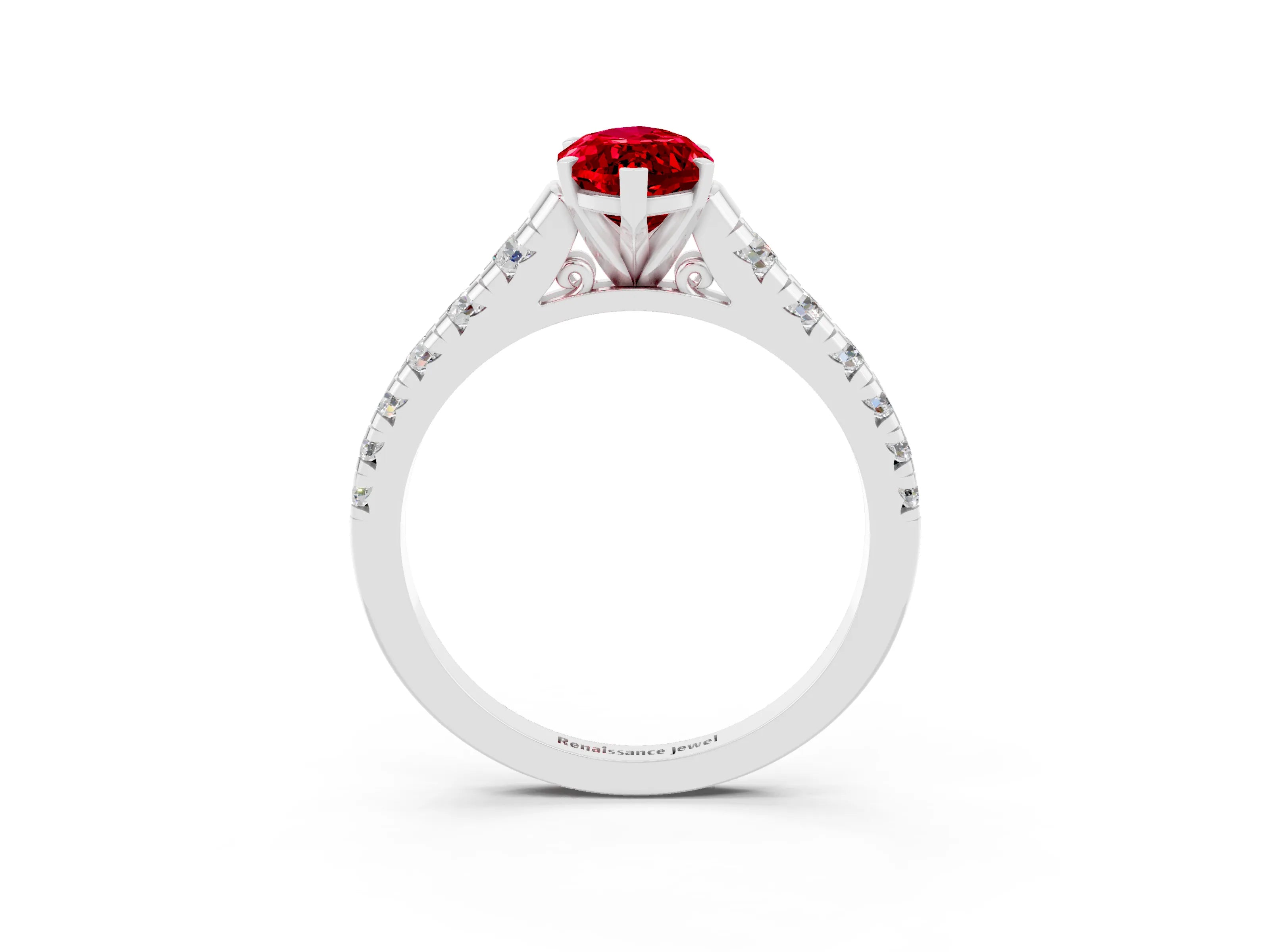 White gold Fancy White Marquise Cut Ruby Solitaire Ring with Cathedral Setting and Pavé Band_3