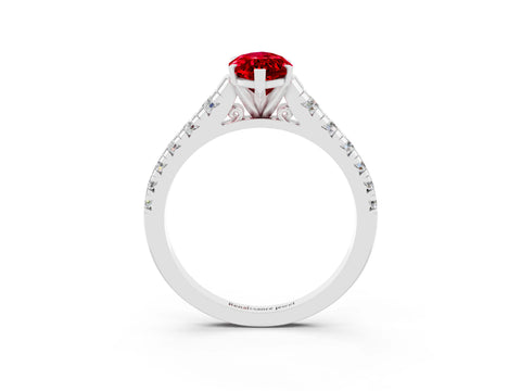 White gold Fancy White Marquise Cut Ruby Solitaire Ring with Cathedral Setting and Pavé Band_3