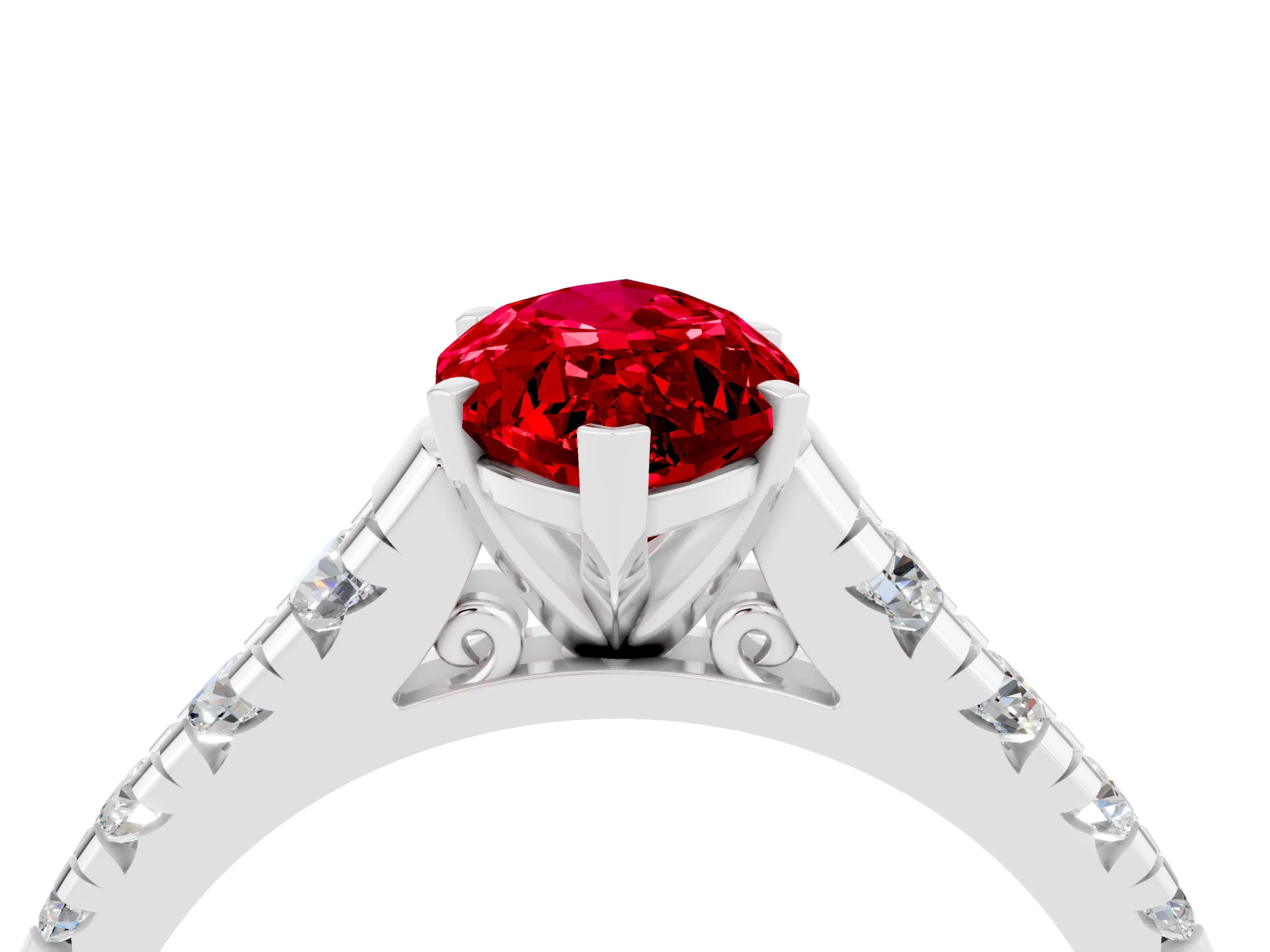 White gold Fancy White Marquise Cut Ruby Solitaire Ring with Cathedral Setting and Pavé Band_4