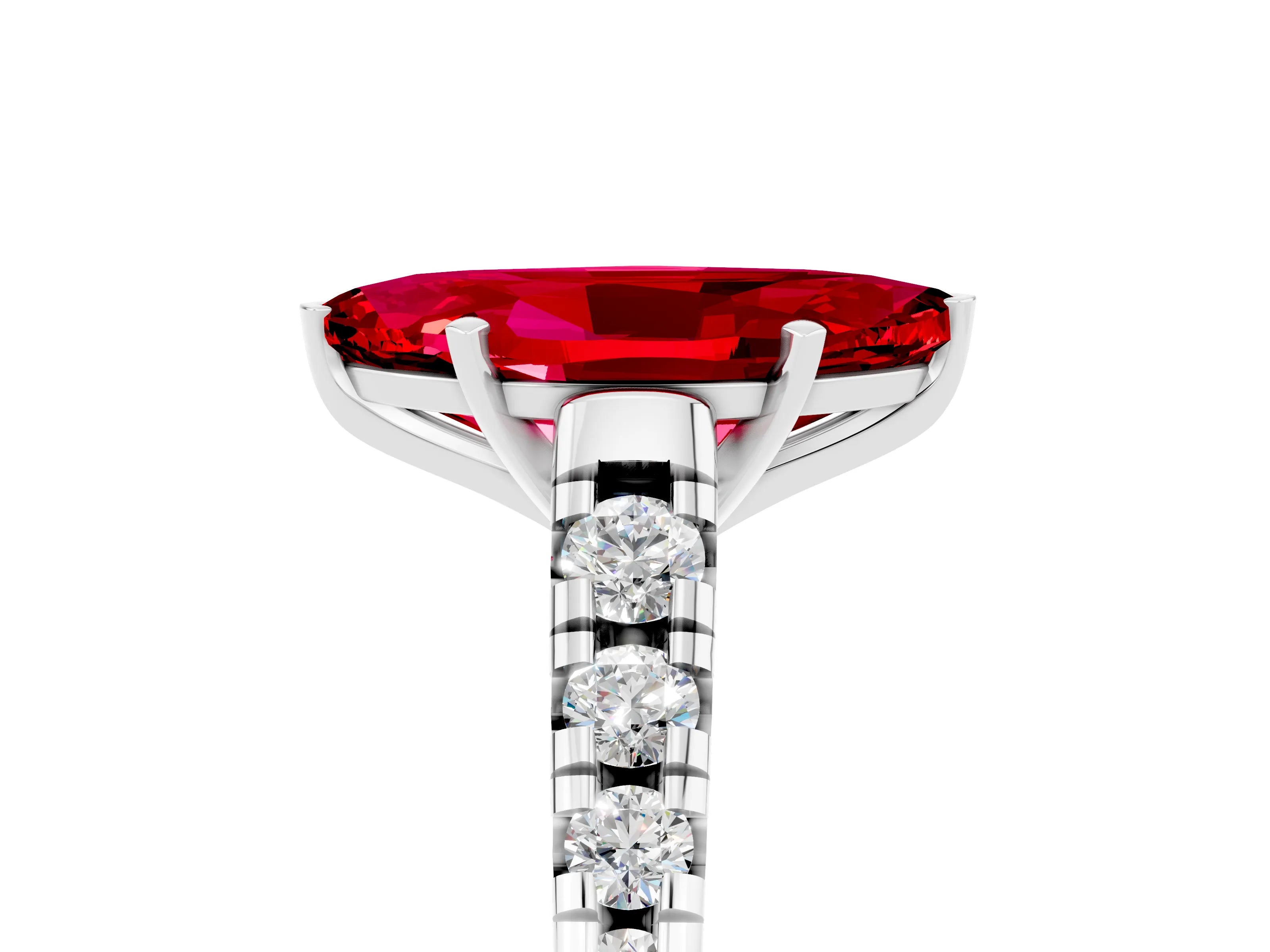 White gold Fancy White Marquise Cut Ruby Solitaire Ring with Cathedral Setting and Pavé Band_5