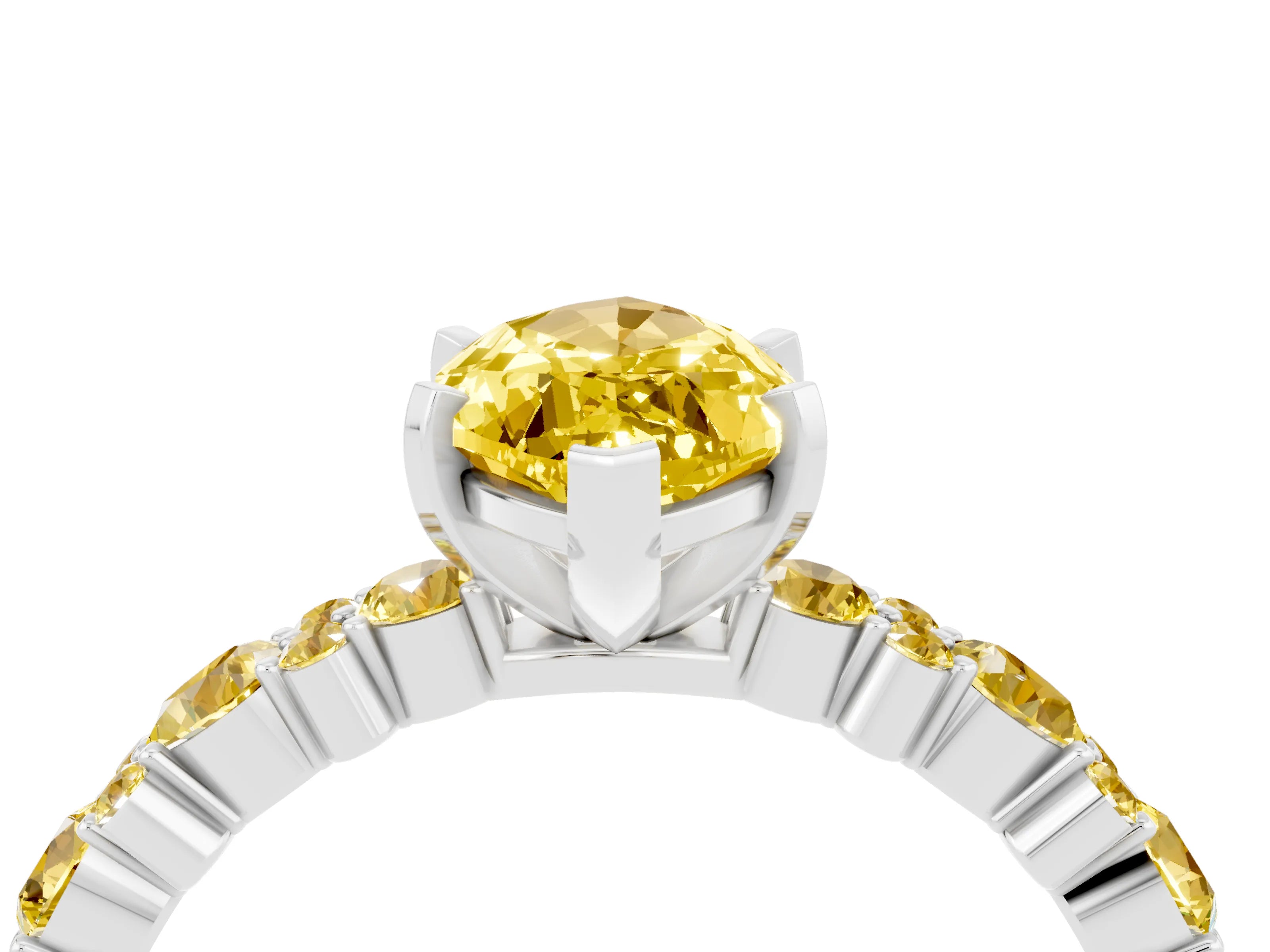 White gold Fancy White Marquise Cut Yellow Sapphire Solitaire with Side Stones, Pave Band, Four-Prong Setting_4