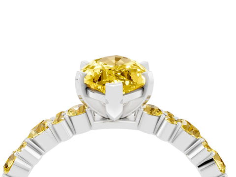 White gold Fancy White Marquise Cut Yellow Sapphire Solitaire with Side Stones, Pave Band, Four-Prong Setting_4