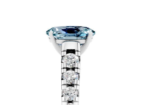 White gold Fancy White Oval Cut Aquamarine Solitaire Ring with Cathedral Setting and Pavé Band_5