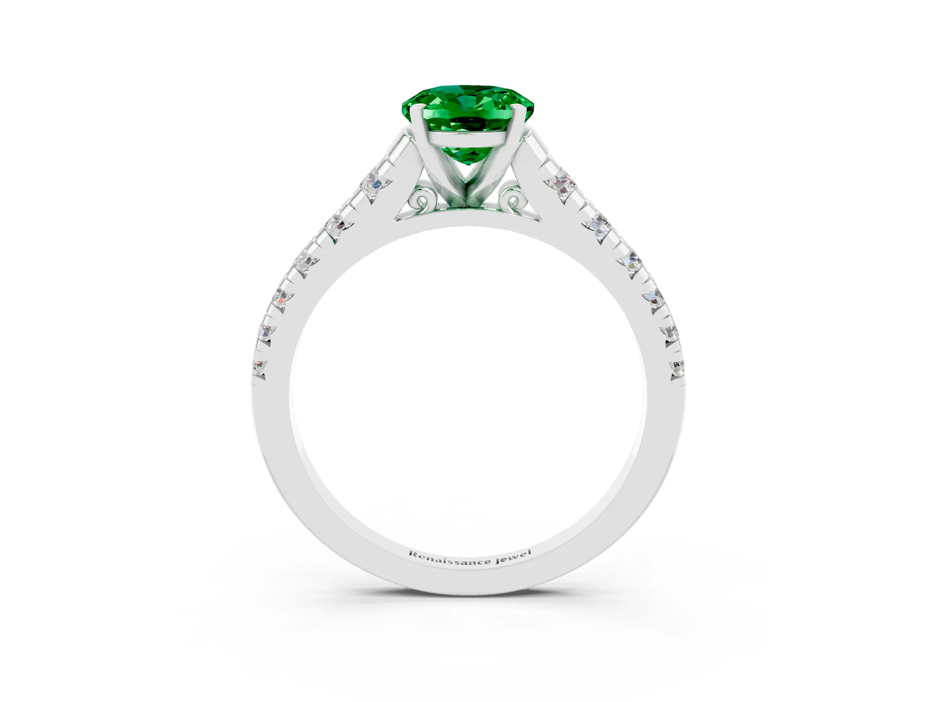 White gold Fancy White Oval Cut Emerald Solitaire Ring with Cathedral Setting and Pavé Band_3