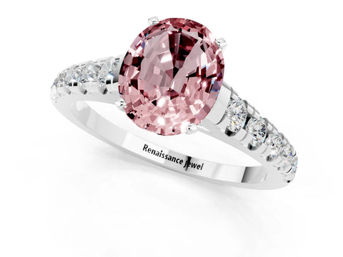 White gold Fancy White Oval Cut Morganite Solitaire Ring with Cathedral Setting and Pavé Band_1