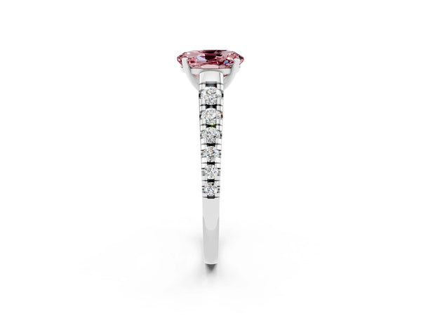 Platinum Oval Cut Morganite Cathedral Solitaire Ring with Round  Pavé Band