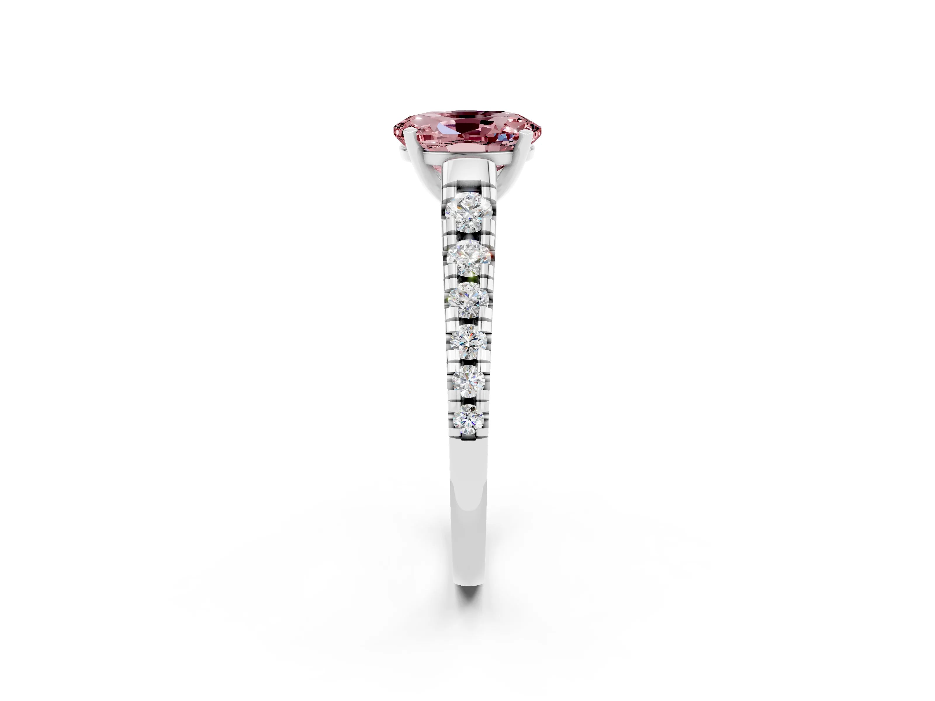 White gold Fancy White Oval Cut Morganite Solitaire Ring with Cathedral Setting and Pavé Band_2