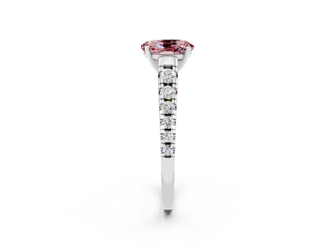 White gold Fancy White Oval Cut Morganite Solitaire Ring with Cathedral Setting and Pavé Band_2