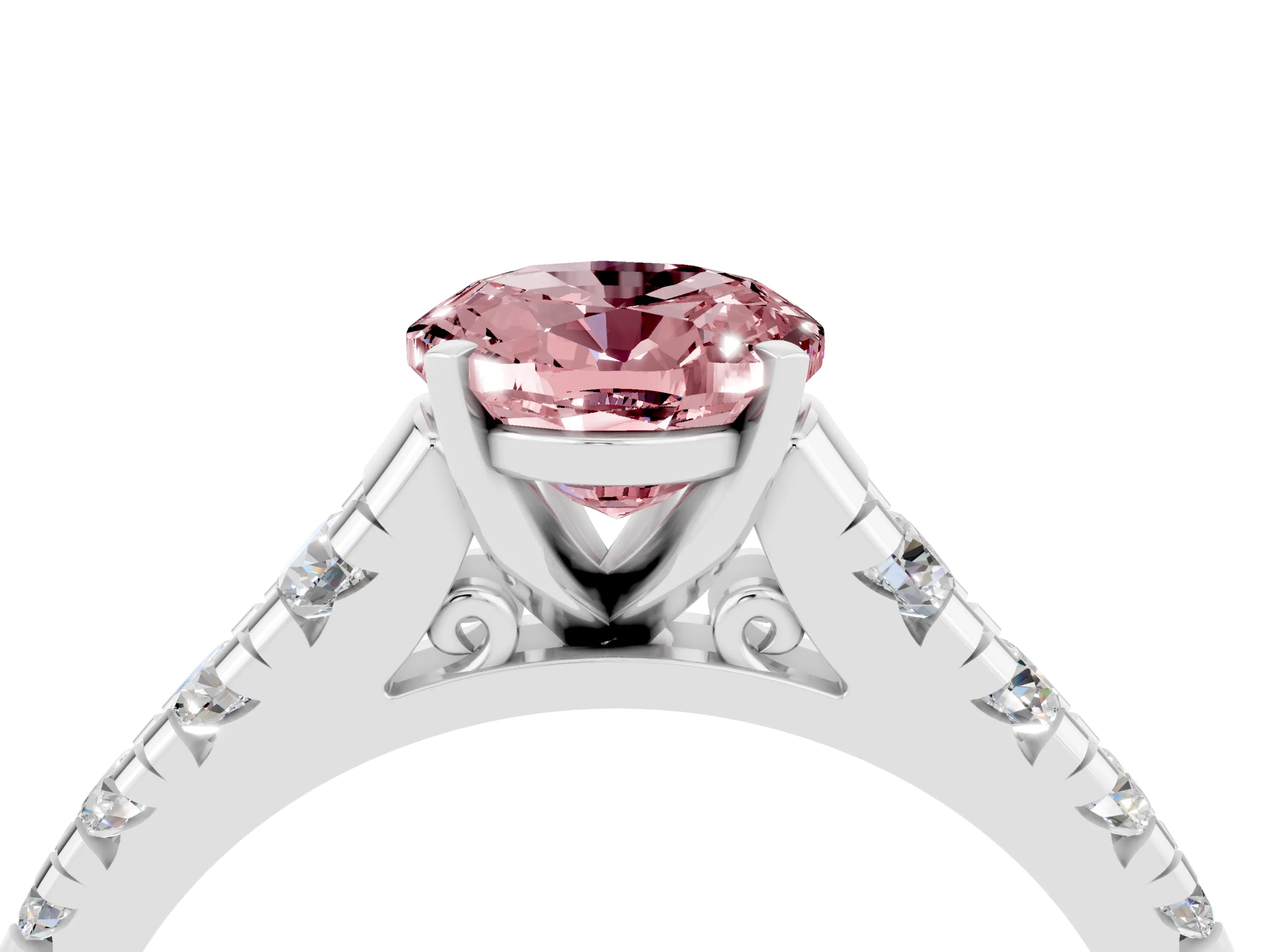 White gold Fancy White Oval Cut Morganite Solitaire Ring with Cathedral Setting and Pavé Band_4