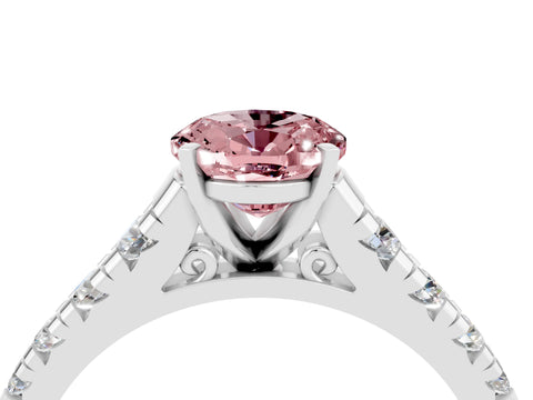 White gold Fancy White Oval Cut Morganite Solitaire Ring with Cathedral Setting and Pavé Band_4
