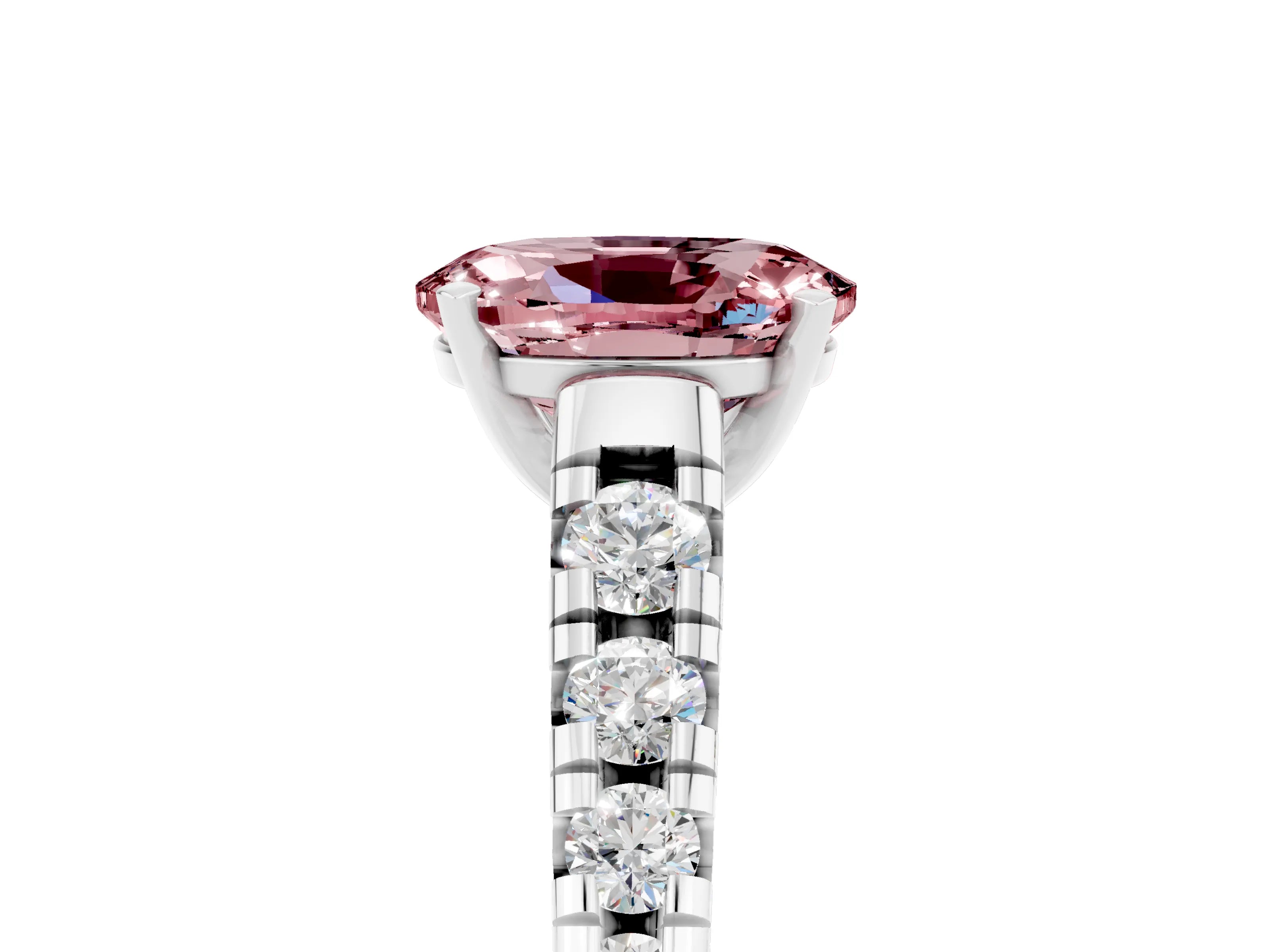 White gold Fancy White Oval Cut Morganite Solitaire Ring with Cathedral Setting and Pavé Band_5