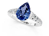 White gold Fancy White Pear Cut Blue Sapphire Solitaire Ring with Cathedral Setting and Pavé Band_1