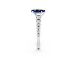 White gold Fancy White Pear Cut Blue Sapphire Solitaire Ring with Cathedral Setting and Pavé Band_2