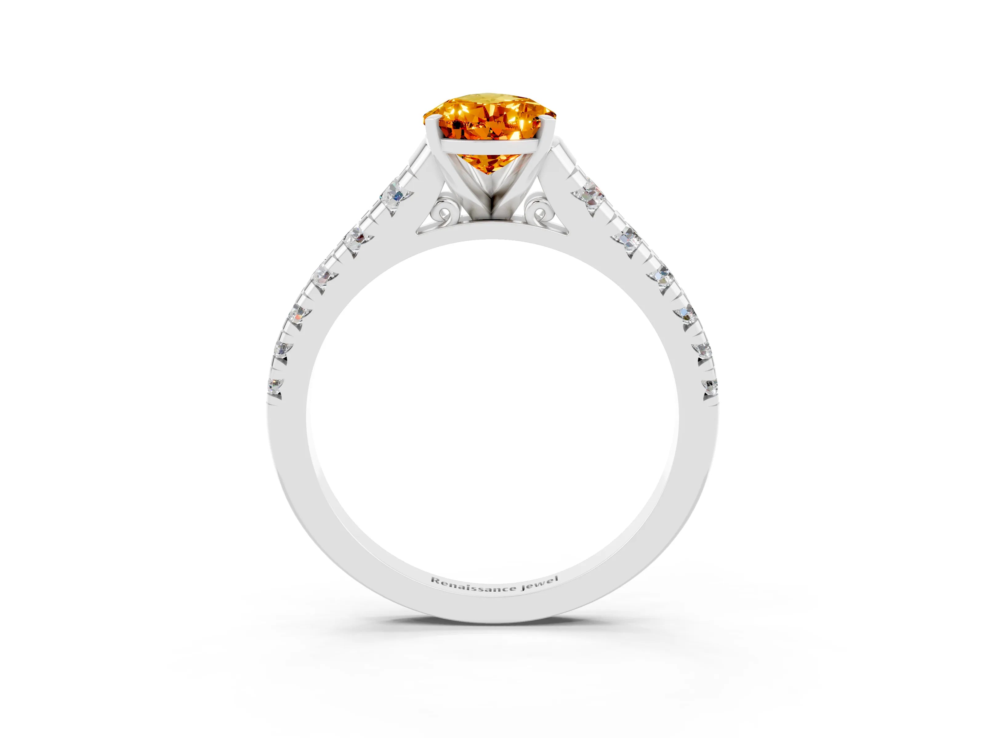 White gold Fancy White Pear Cut Citrine Solitaire Ring with Cathedral Setting and Pavé Band_3