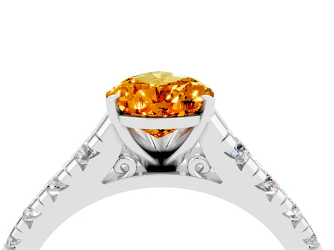 White gold Fancy White Pear Cut Citrine Solitaire Ring with Cathedral Setting and Pavé Band_4
