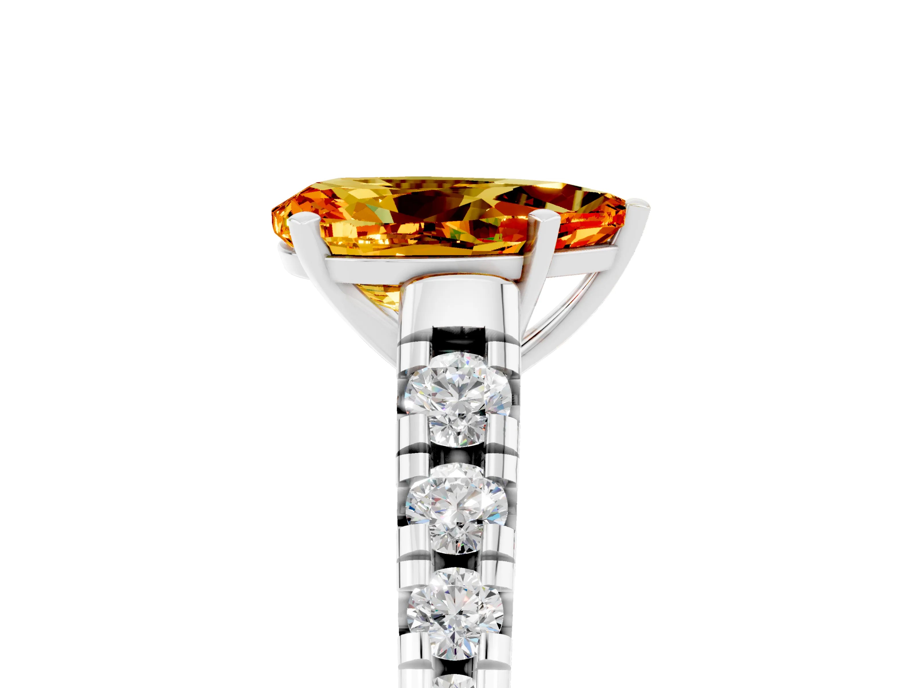 White gold Fancy White Pear Cut Citrine Solitaire Ring with Cathedral Setting and Pavé Band_5