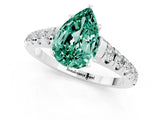 White gold Fancy White Pear Cut Green Sapphire Solitaire Ring with Cathedral Setting and Pavé Band_1