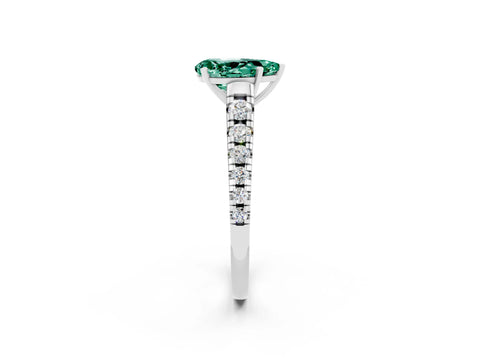 White gold Fancy White Pear Cut Green Sapphire Solitaire Ring with Cathedral Setting and Pavé Band_2