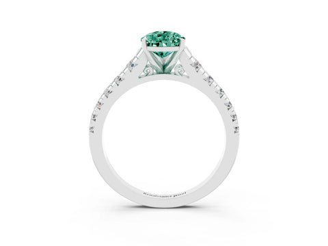 White gold Fancy White Pear Cut Green Sapphire Solitaire Ring with Cathedral Setting and Pavé Band_3