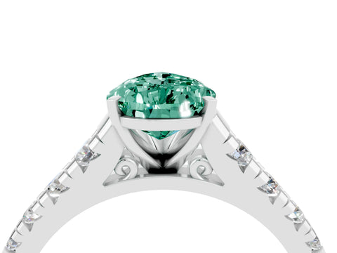 White gold Fancy White Pear Cut Green Sapphire Solitaire Ring with Cathedral Setting and Pavé Band_4