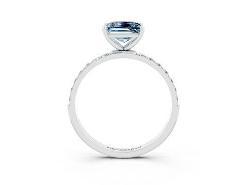 White gold Fancy White Princess Cut Aquamarine Solitaire Ring with Pave Band and Four Prong Setting_3