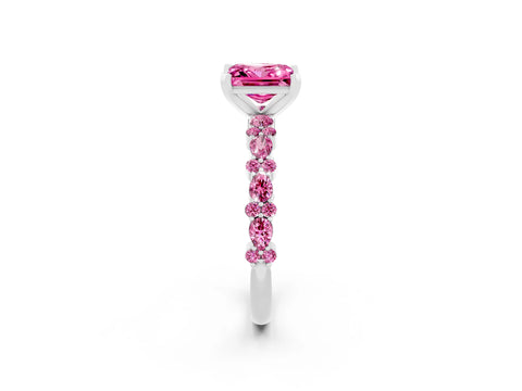 White gold Fancy White Princess Cut Pink Sapphire Solitaire with Side Stones, Pave Band, Four-Prong Setting_14