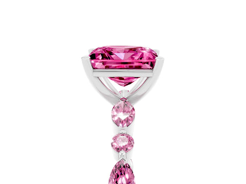 White gold Fancy White Princess Cut Pink Sapphire Solitaire with Side Stones on a Pavé Band and Four-Prong Setting_5