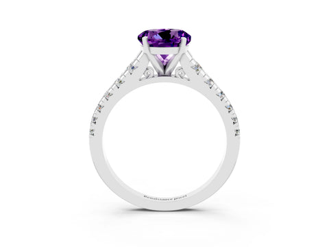 White gold Fancy White Round Cut Amethyst Solitaire Ring with Cathedral Setting and Pavé Band_3