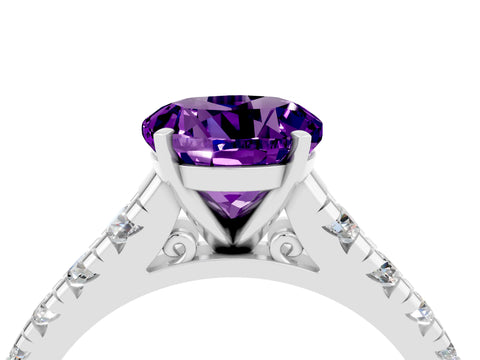 White gold Fancy White Round Cut Amethyst Solitaire Ring with Cathedral Setting and Pavé Band_4