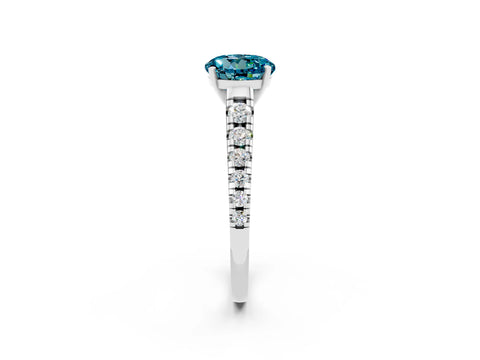 White gold Fancy White Round Cut Blue Topaz Solitaire Ring with Cathedral Setting and Pavé Band_2