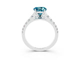 White gold Fancy White Round Cut Blue Topaz Solitaire Ring with Cathedral Setting and Pavé Band_3