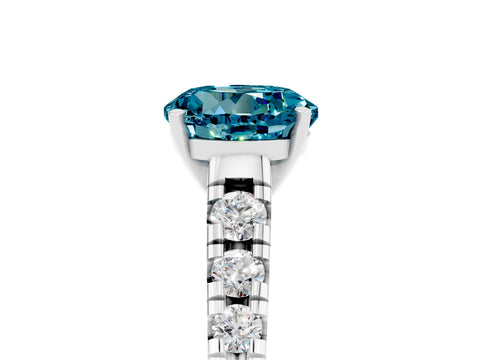 White gold Fancy White Round Cut Blue Topaz Solitaire Ring with Cathedral Setting and Pavé Band_5