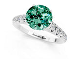 White gold Fancy White Round Cut Green Sapphire Solitaire Ring with Cathedral Setting and Pavé Band_1
