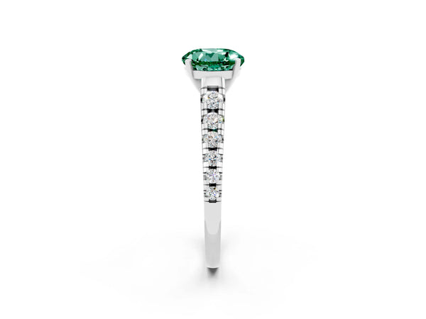 Platinum Round Cut Green Sapphire Cathedral Solitaire Ring with Round  Pavé Band