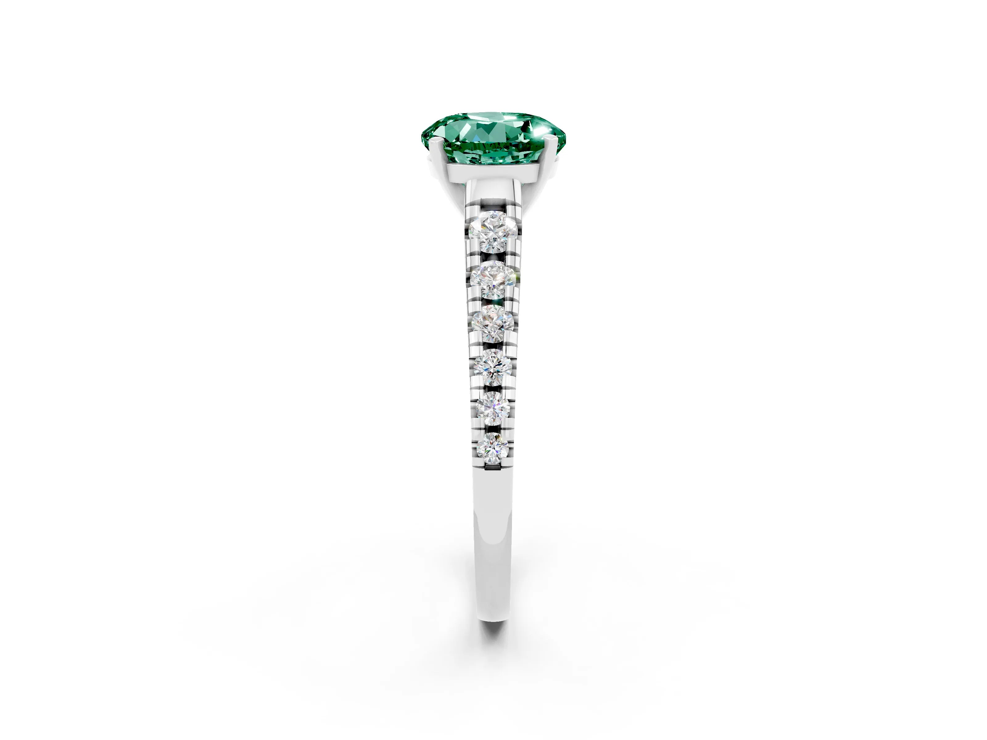 White gold Fancy White Round Cut Green Sapphire Solitaire Ring with Cathedral Setting and Pavé Band_2