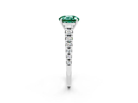 White gold Fancy White Round Cut Green Sapphire Solitaire Ring with Cathedral Setting and Pavé Band_2