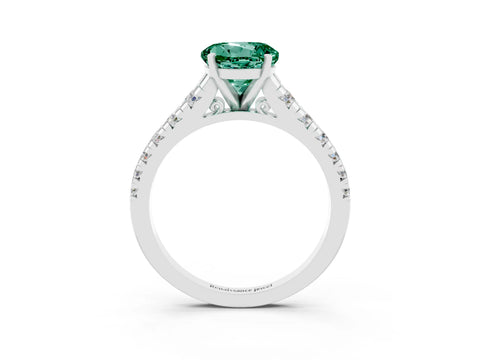 White gold Fancy White Round Cut Green Sapphire Solitaire Ring with Cathedral Setting and Pavé Band_3