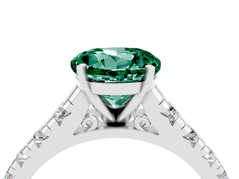 White gold Fancy White Round Cut Green Sapphire Solitaire Ring with Cathedral Setting and Pavé Band_4