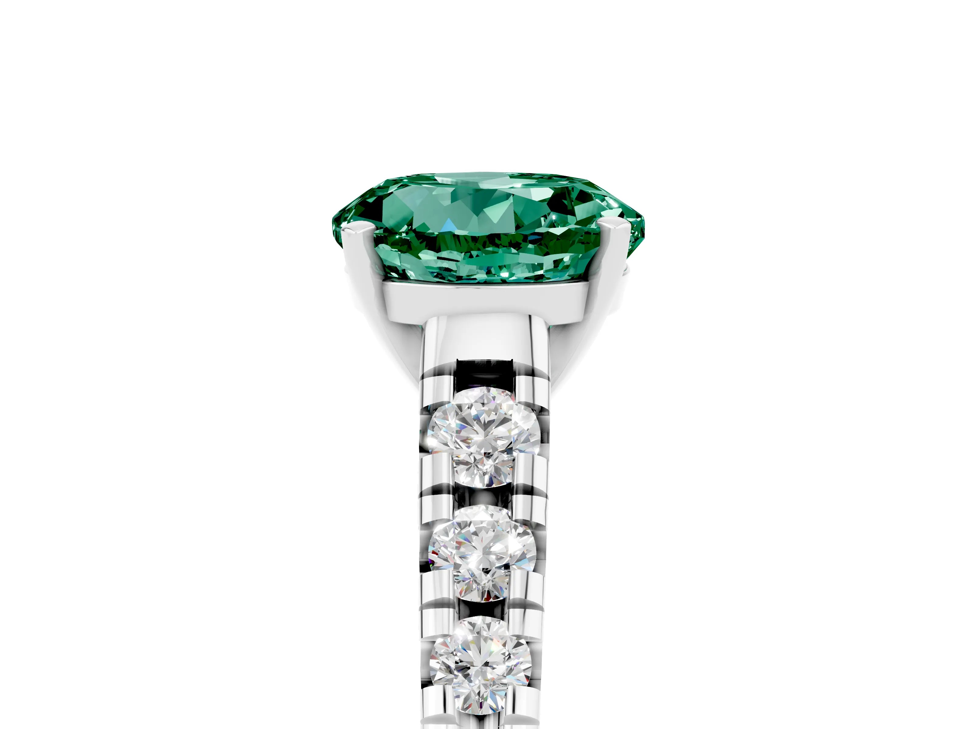 White gold Fancy White Round Cut Green Sapphire Solitaire Ring with Cathedral Setting and Pavé Band_5