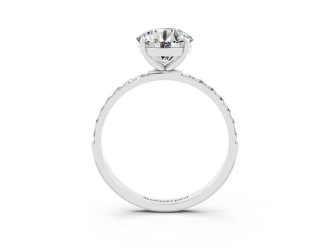 White gold Fancy White Round Cut Moissanite Solitaire Ring with Pave Band and Four Prong Setting_3