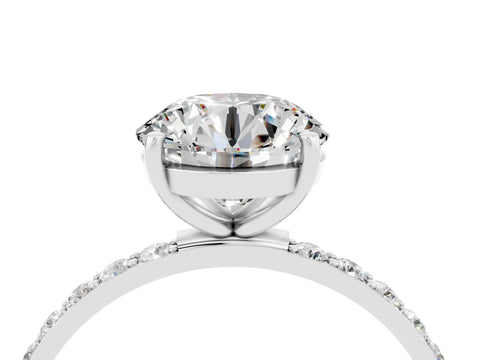 White gold Fancy White Round Cut Moissanite Solitaire Ring with Pave Band and Four Prong Setting_4