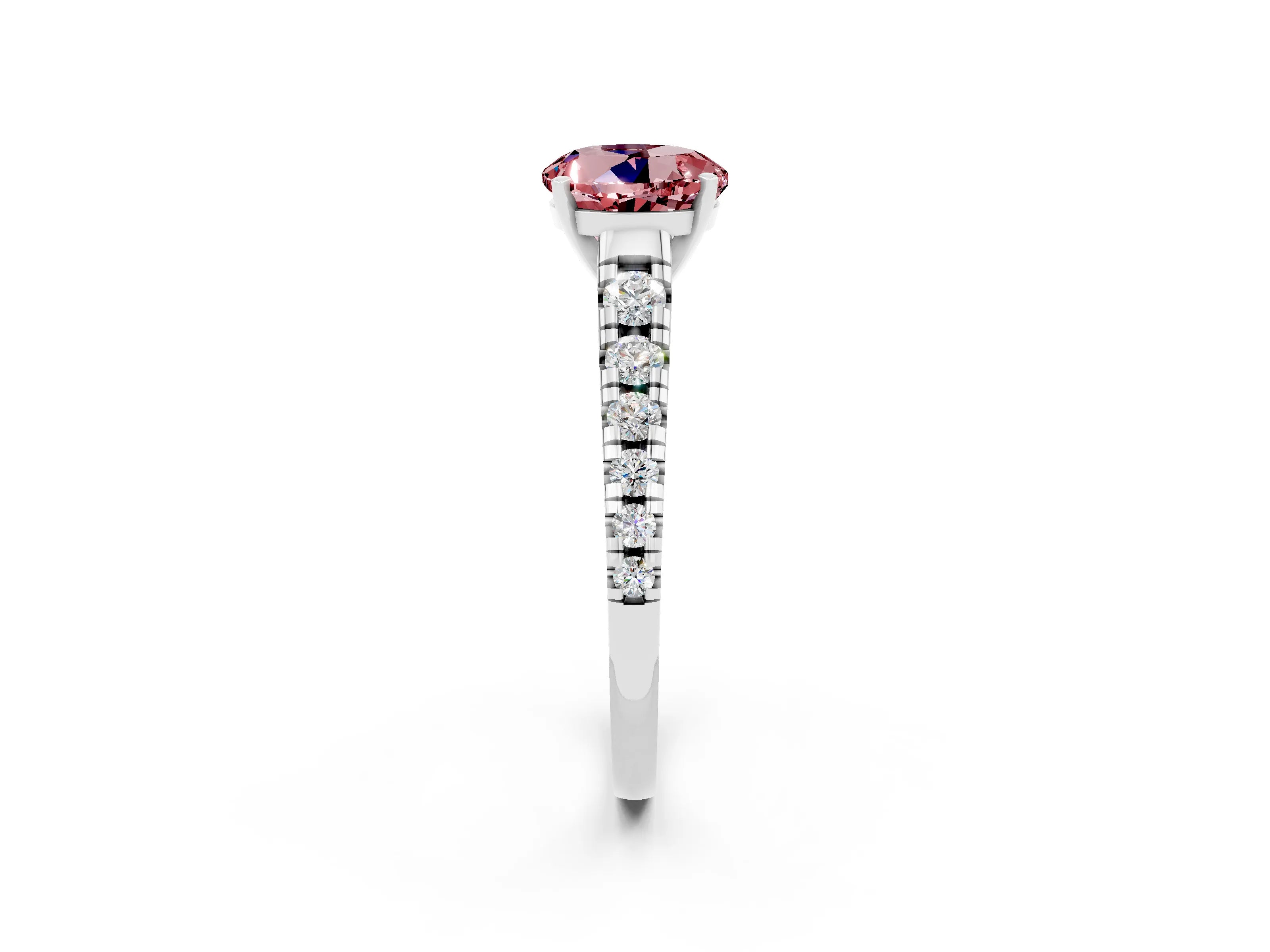 White gold Fancy White Round Cut Morganite Solitaire Ring with Cathedral Setting and Pavé Band_2