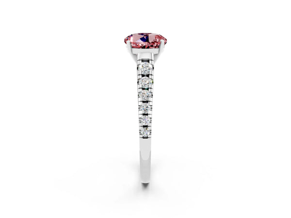 White gold Round Cut Morganite Cathedral Solitaire Ring with Round  Pavé Band