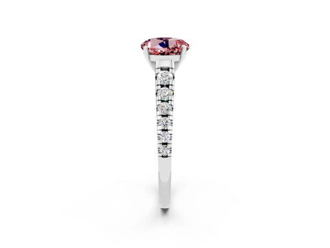 White gold Fancy White Round Cut Morganite Solitaire Ring with Cathedral Setting and Pavé Band_2