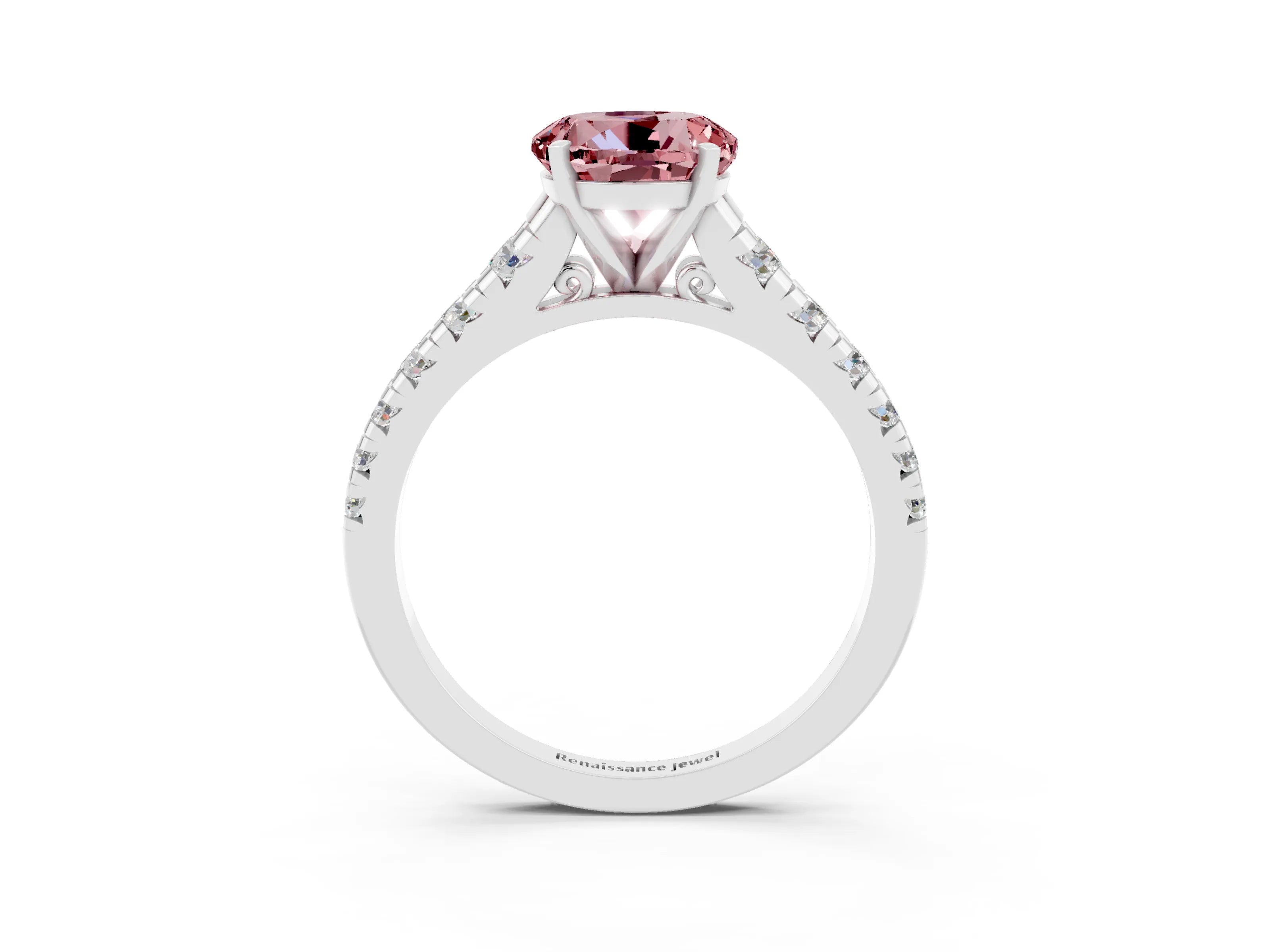 White gold Fancy White Round Cut Morganite Solitaire Ring with Cathedral Setting and Pavé Band_3