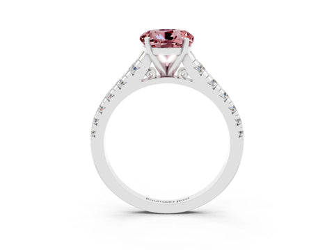 White gold Fancy White Round Cut Morganite Solitaire Ring with Cathedral Setting and Pavé Band_3