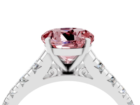 White gold Fancy White Round Cut Morganite Solitaire Ring with Cathedral Setting and Pavé Band_4