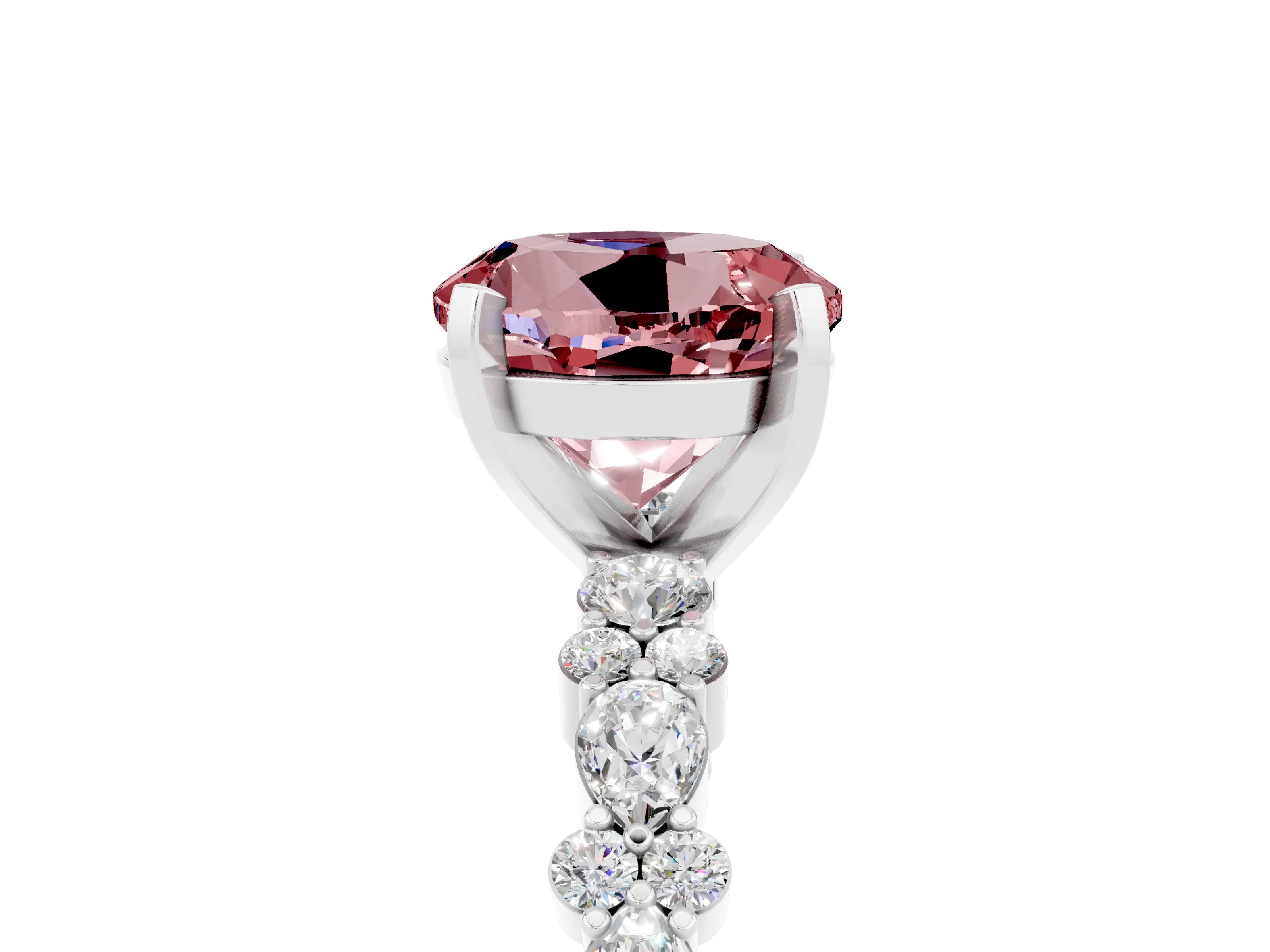 White gold Fancy White Round Cut Morganite Solitaire with Side Stones, Pave Band, Four-Prong Setting_5